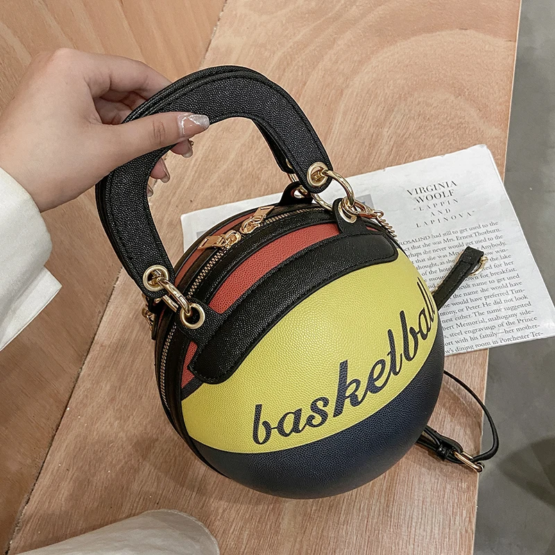 

2022 New Fashion Dinner Lady Bags Stitching Basketball Handbag Round Messenger Ladies Handbag Women Shoulder Dinner Bags, 6 color can choose or custom you like color