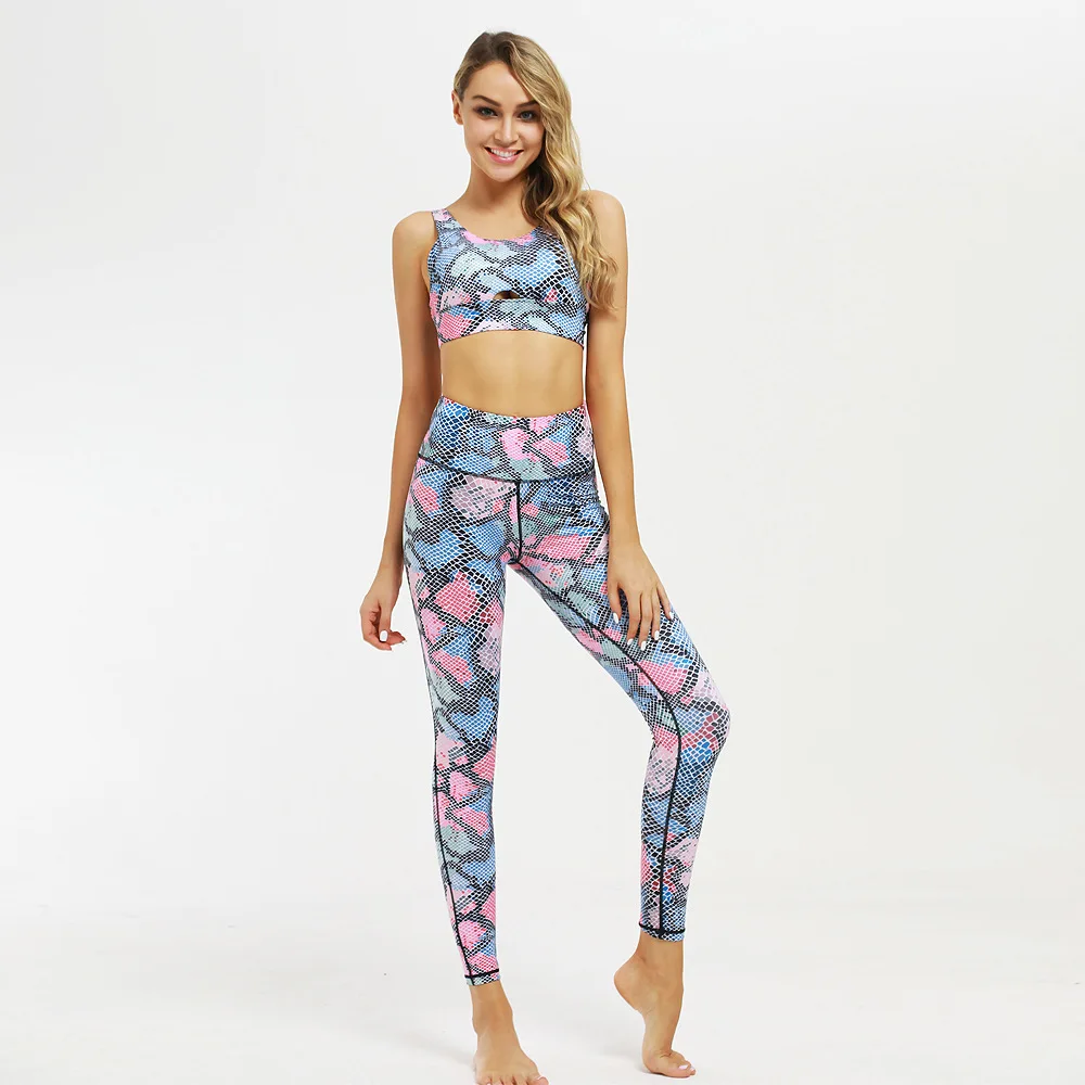 

Hot spot Yoga suit tight color Snake Print moisture wicking Yoga suit sports running suit