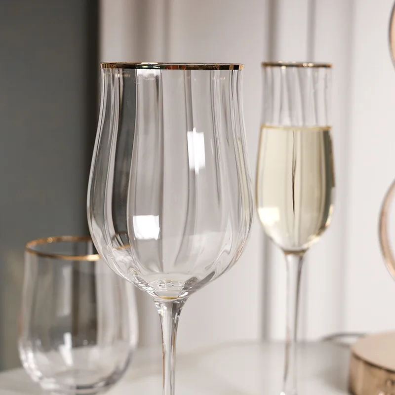

Tulip Crystal Double Vertical Ribs Cocktail Pattern Glasses Cup Set