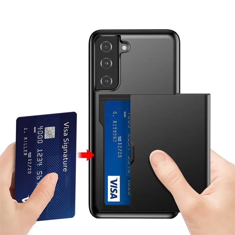 

Credit Card Slot Wallet Phone Case For Samsung Galaxy S21 Non Slip Dual Layer Mobile Cover For Samsung Galaxy S30 S20 FE Note 20, 11 colors, as the the picture shows