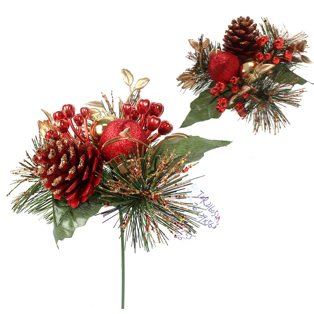 

Custom 17cm pine cone picks Decorative Christmas poinsettia ornaments Christmas picks for wreath tree decoration