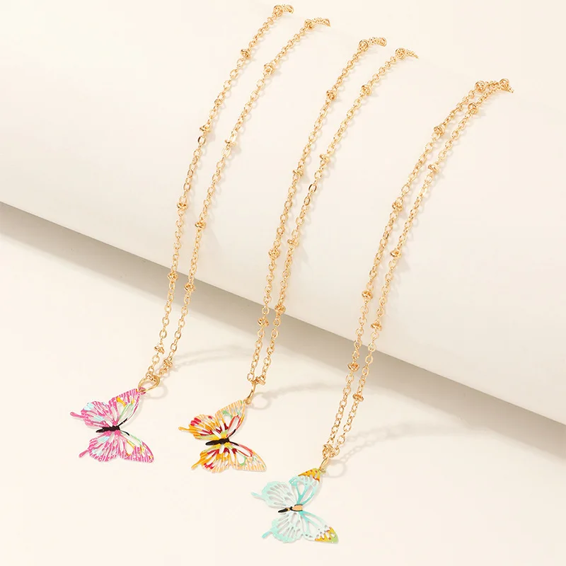 

3pcs New Arrival Color Mini Butterfly Pendant Necklaces Statement Vintage Necklace Clavicular Chain Women Jewelry