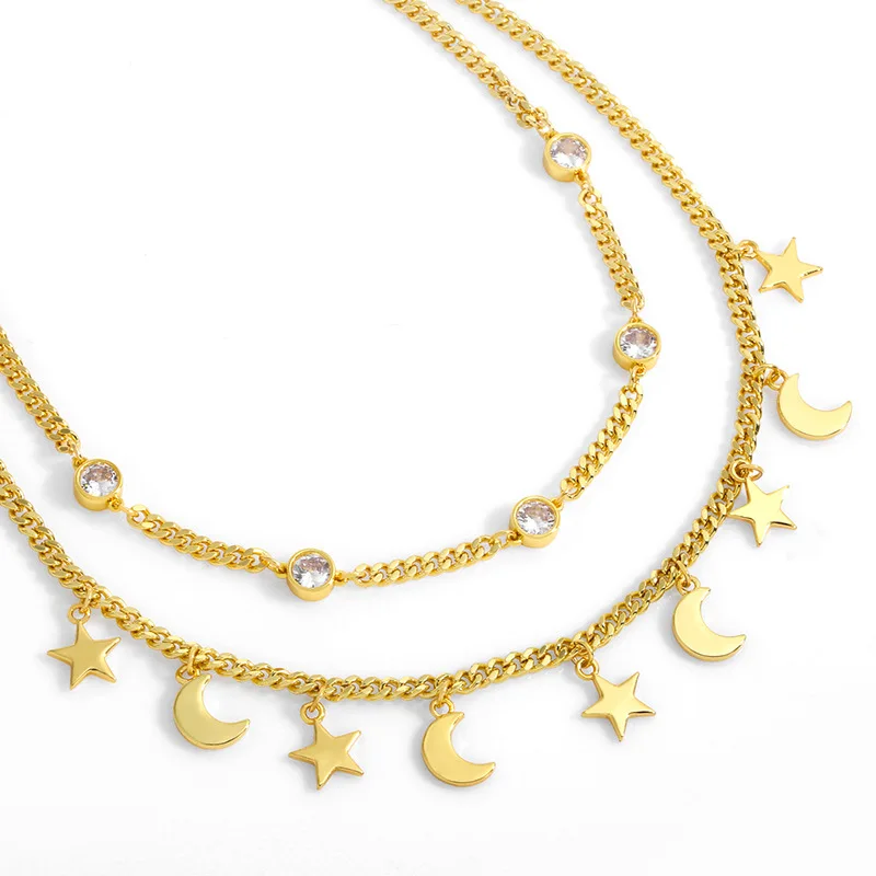 

Hotsale Design 18k Gold Plated Crystal Rhinestone Moon Star Necklaces Cubic Zircon Star Moon Necklaces