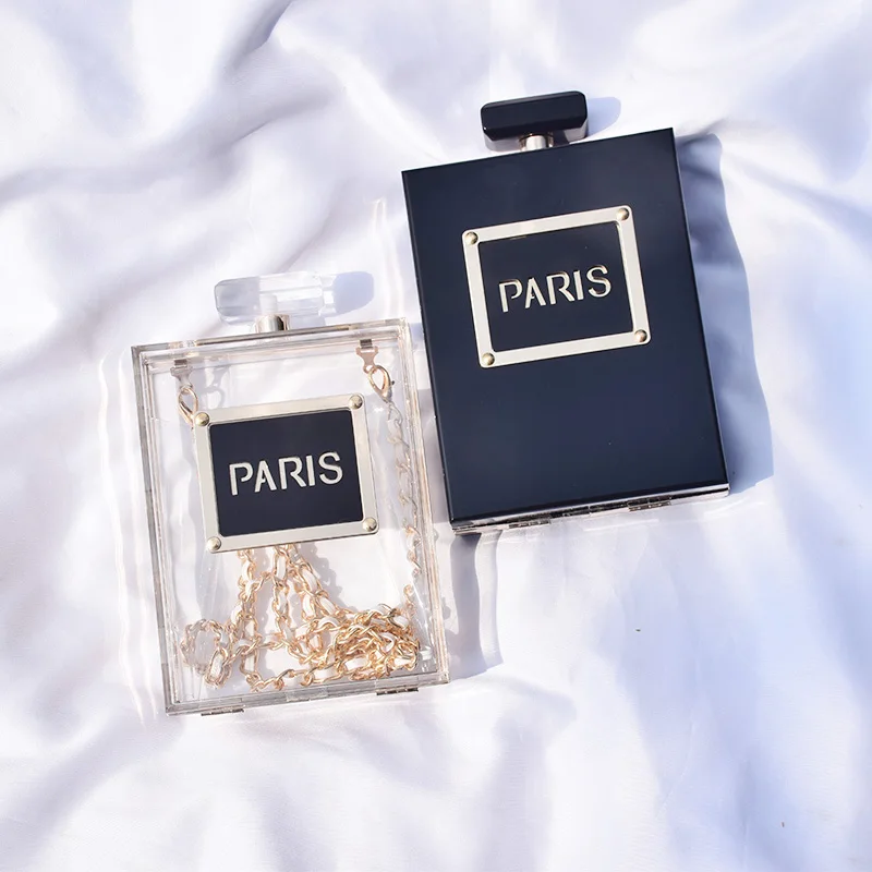 

GW Perfume bottle shape stylish elegant party ladies dinner purse acrylic shoulder bags