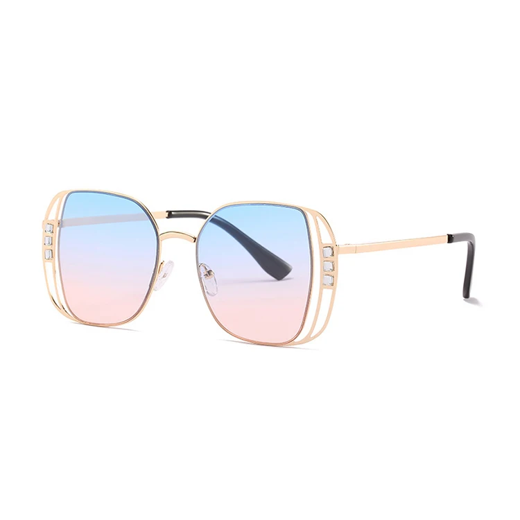 

7127 Metal frame fashion shades sunglasses womens Rhinestone Rimless Sunglasses
