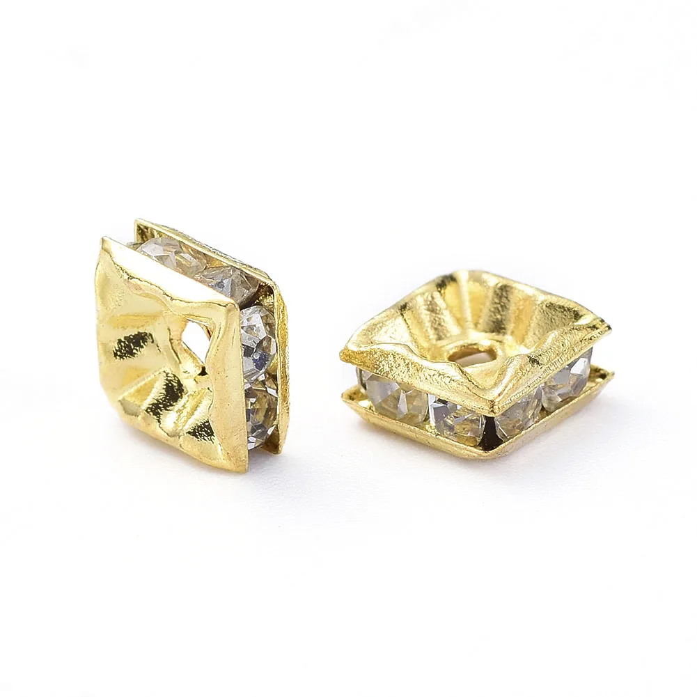 

PandaHall 5mm Golden Brass Square Rhinestone Spacer Beads