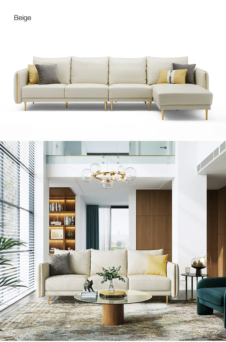 Linsy Home nordic full grain leather sofa living room luxury leather three seat sofa furniture