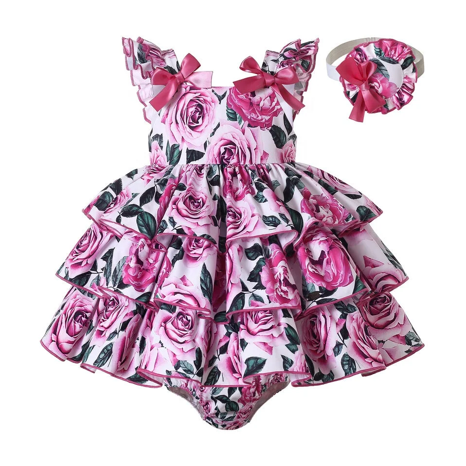

Pettigirl Vinatge Newborn Baby Flower Girls Sleeveless Dresses Toddlers Birthday Outfit Size 9 12 18 24 Months with Headband
