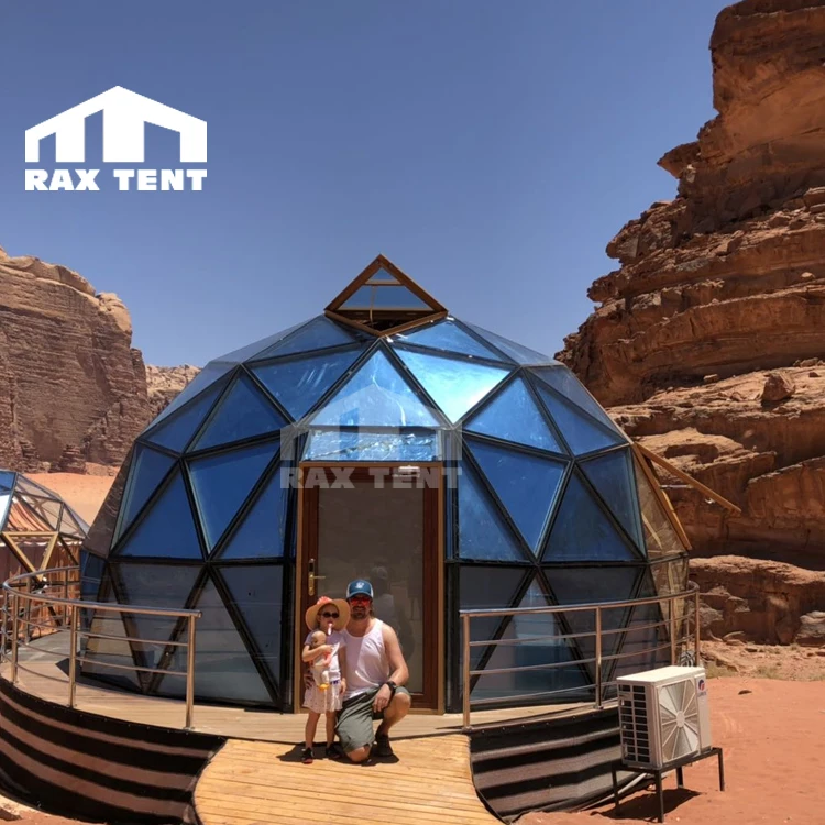 

Geodesic Glass dome house special dome tent in Wadi Rum desert in Jordan Aisha camp site for luxury hotel room, Blue and clear, can be customized