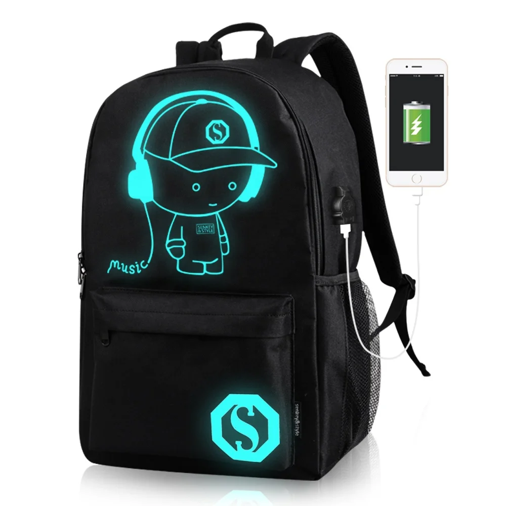 

Anime Aniti-Theft Backpack Luminous School Bookbag Waterproof Laptop Backpack wth USB Charging Port