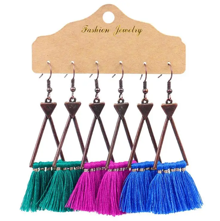

Bohemian Colored cotton Tassel Dangling Female Earrings jewelry Sets