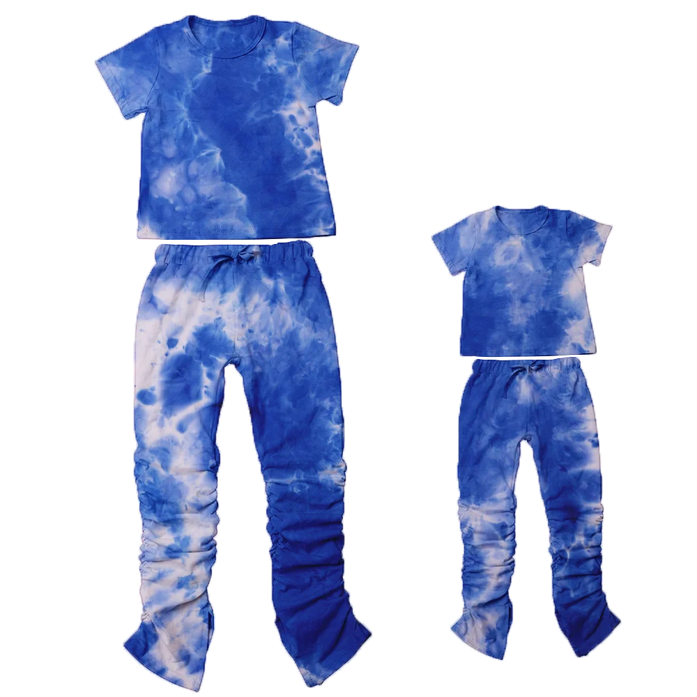 

High Quality Fall and Winter Mommy and Me Set Tie Dye Kids Stacked Pants, Picture shown