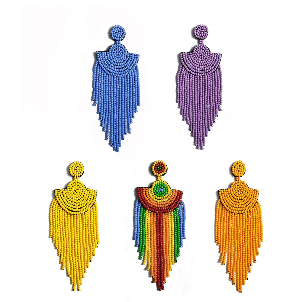 

2020 Bohemian Handmade Rainbow Earrings Women Miyuki Seed Bead Statement Tassel Earrings For Women