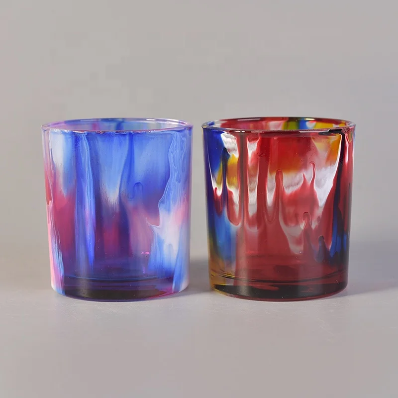 Multi Color Painting Glass Candle Jar For Home Decoration