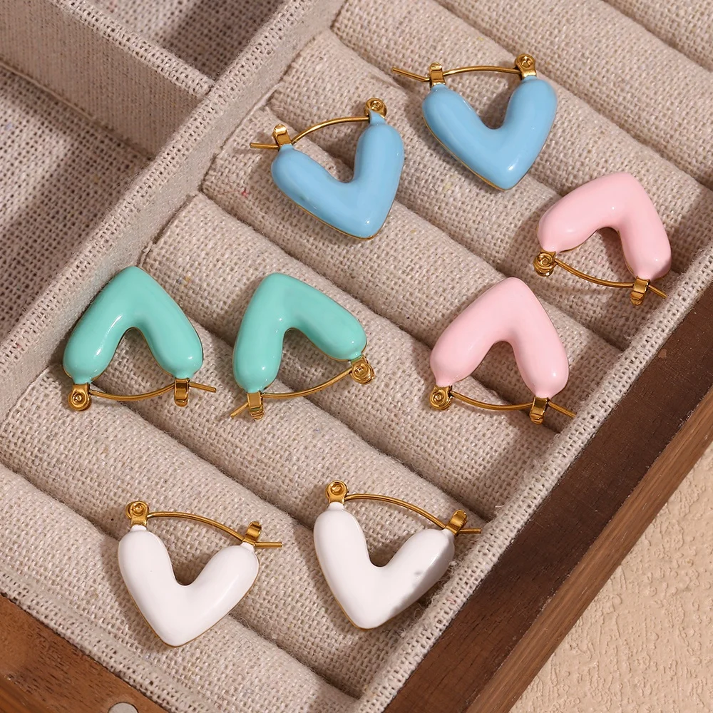 

Cute Enamel Heart Earrings Valentine's Day Gift Ideas 2024 Gold Plated Jewelry Stainless Steel Earrings