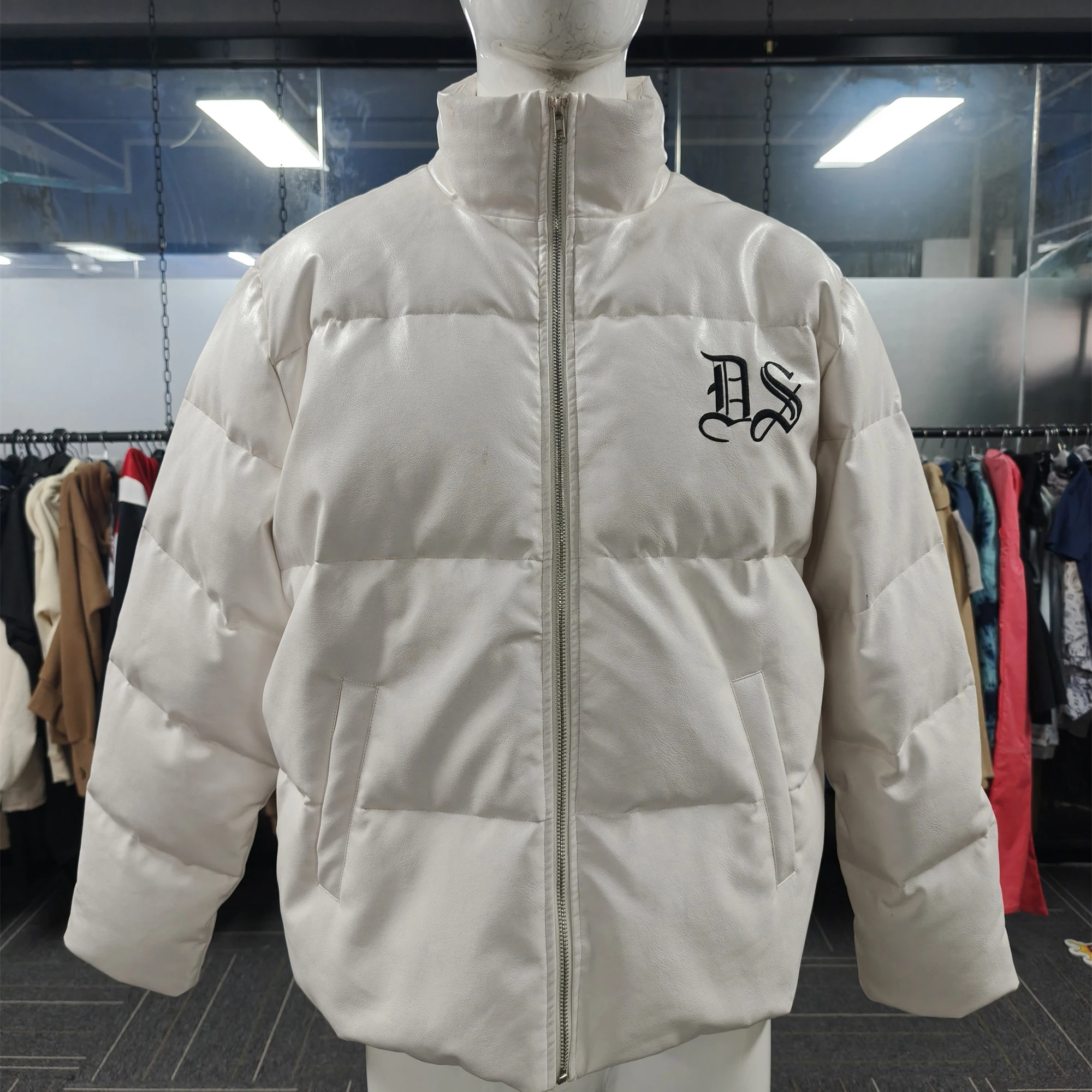 Custom Mens Zipper Puffer Jacket Clothing Manufacturers Outwear Winter Down Coats Zip up Leather Bomber Jacket for Men