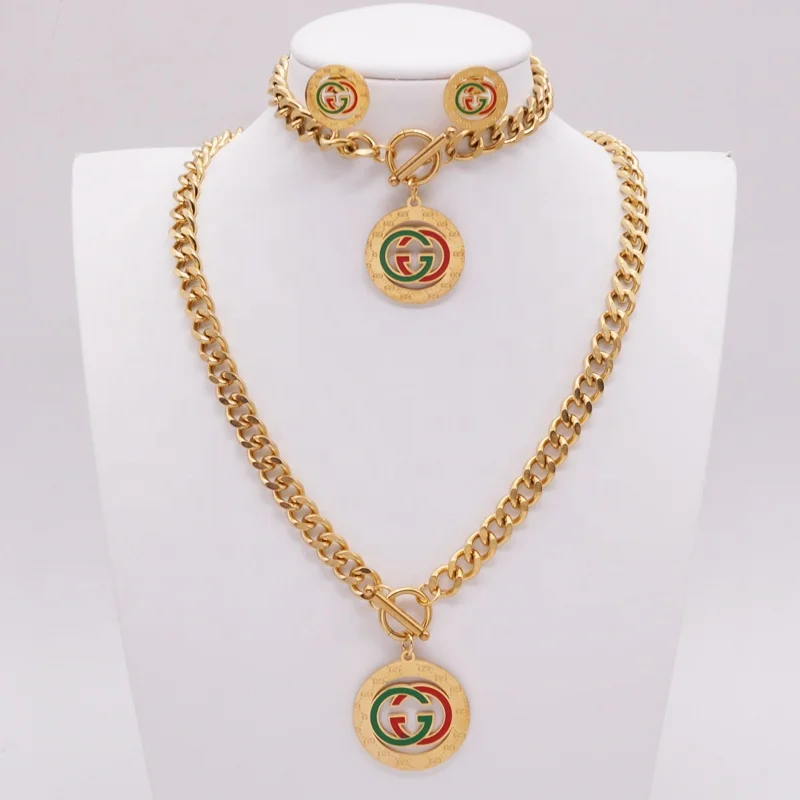 

Fashion Stainless Steel Joyas Gold Plated Necklace Bracelet Earrings Set