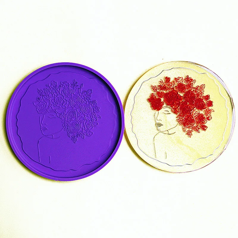 

0337 DIY Shiny Crystal Epoxy Round Flowers Beauty Coaster Tray Silicone Mold Epoxy, Purple