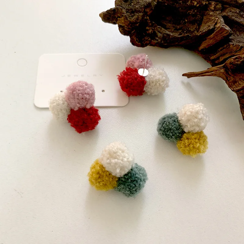 

Colorful Cute Berber Fleece 925 Sterling Silver Needle Ladies Earrings For Winter