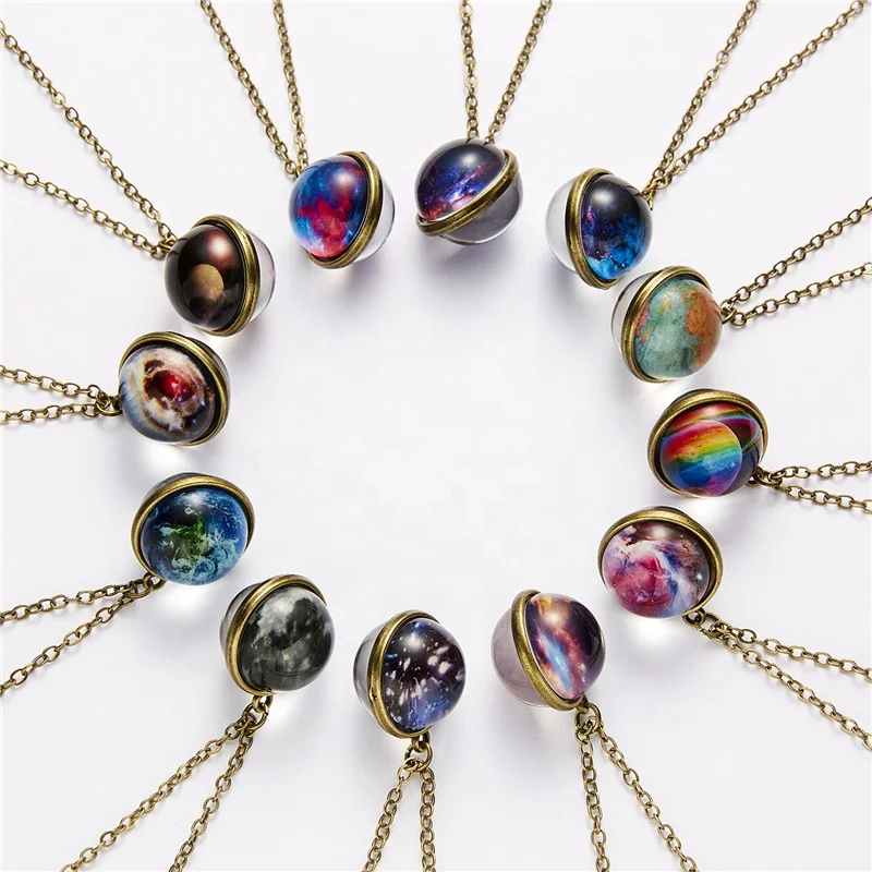 

Fashion Jewelry Galaxy Nebula Solar System Earth Pendant Necklaces Ball SpaceBlown Glass Universe Planet Star Moon Necklace