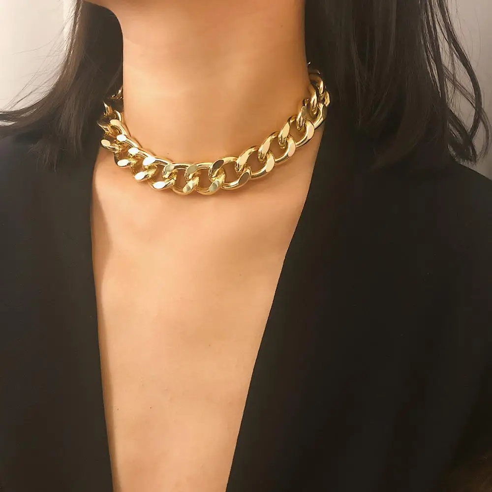 

Punk Curb Cuban Choker Necklace Collar Statement Gold Color Chunky Thick Clavicle Chain Necklaces for Women Jewelry, Gold/silver