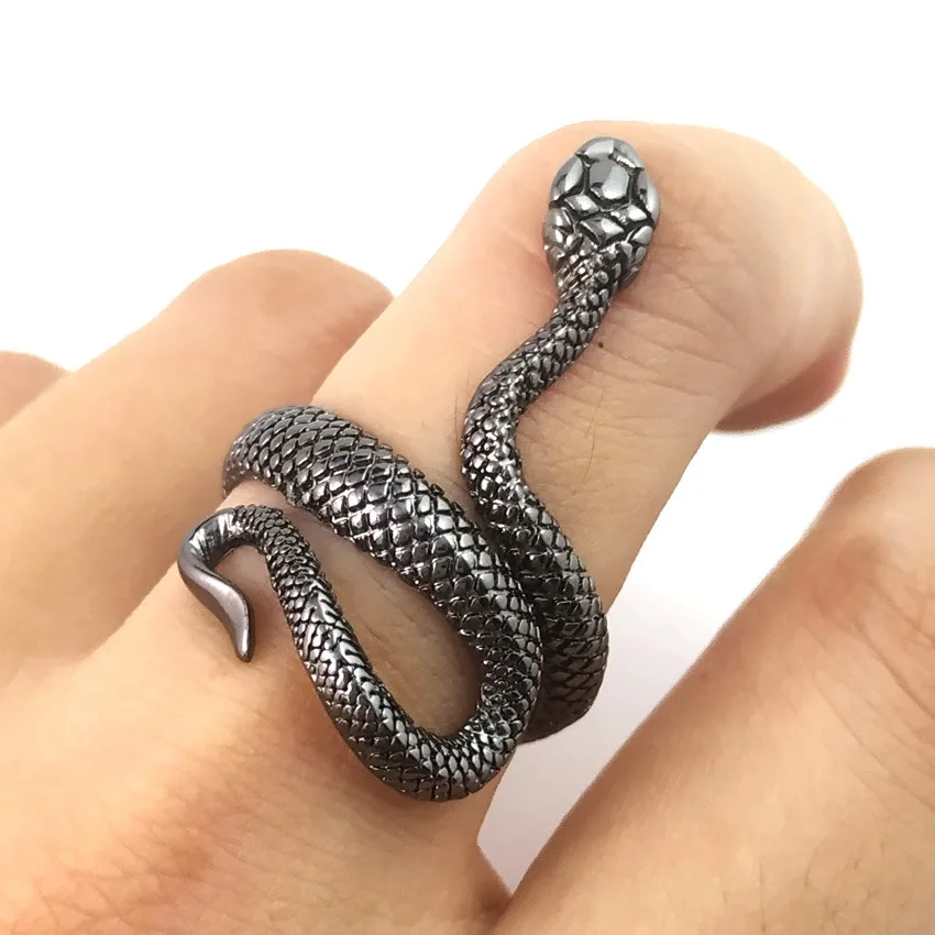 

European New Retro Punk Exaggerated Spirit Snake Ring Fashion Personality Stereoscopic Opening Adjustable Ring Jewelry(KR127), As the picture