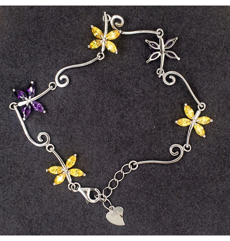 product-BEYALY-Yellow And Purple Zircon Two-Color Silver Butterfly Bracelet Women-img