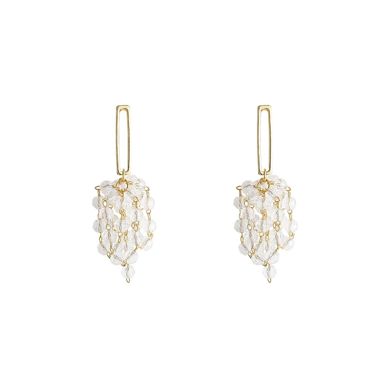 

JUHU S925 Silver Needle Long Crystal Tassel Grape Earrings Female Minor High Sense Ear Jewelry Temperament Earrings, Gold, silver, gold ear clip, silver ear clip