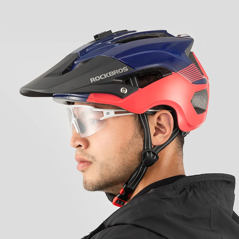 

ROCKBROS Bicycle Helmet With Light Cycling Helmets for Adults Mtb Bike with Camera Holder Visor Casque Helmet, Purple/black green