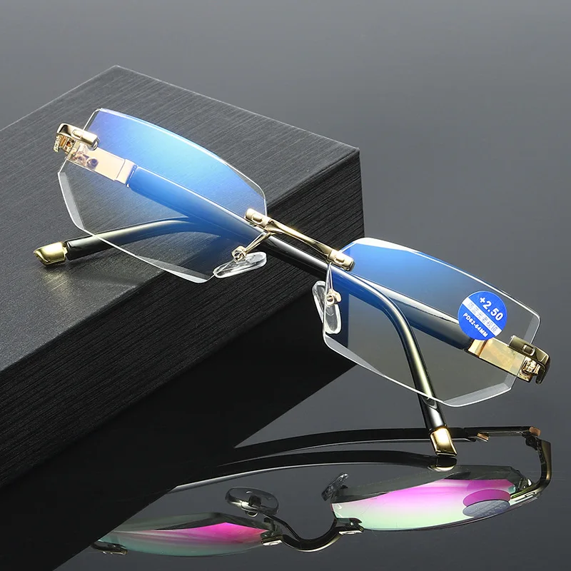 New Vintage Custom Reading Glasses Diamond Cut Metal Anti Blue Light Blocking Rimless Reading Glasses For Men