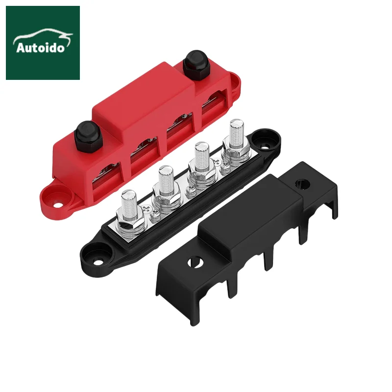 

Automatic Marine Electric Busbar 4 Stud 3/8" M10 Post Battery Power Distribution Terminal Block 250AMP Bus Bar Copper With Cover