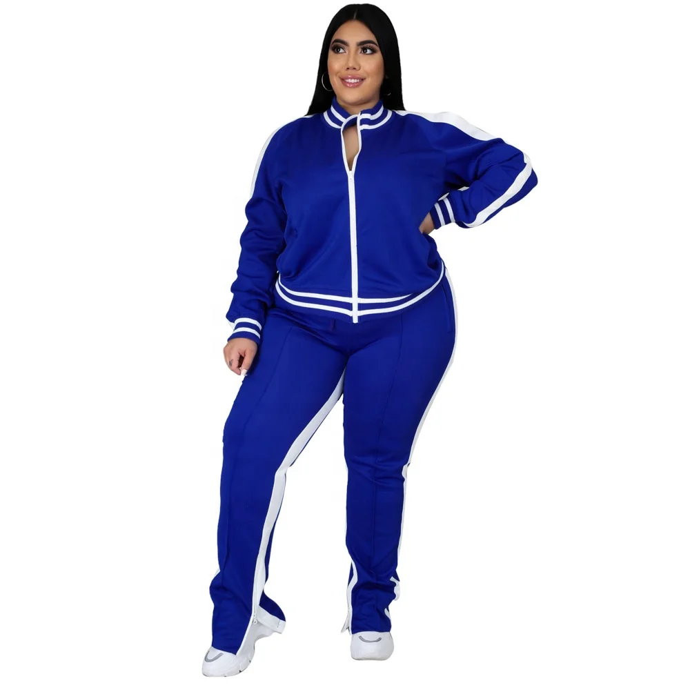 

PP019 Top ranking products casual long sleeves suits sport zipper solid color outfits plus size fall two piece pants set, As picture or customized make