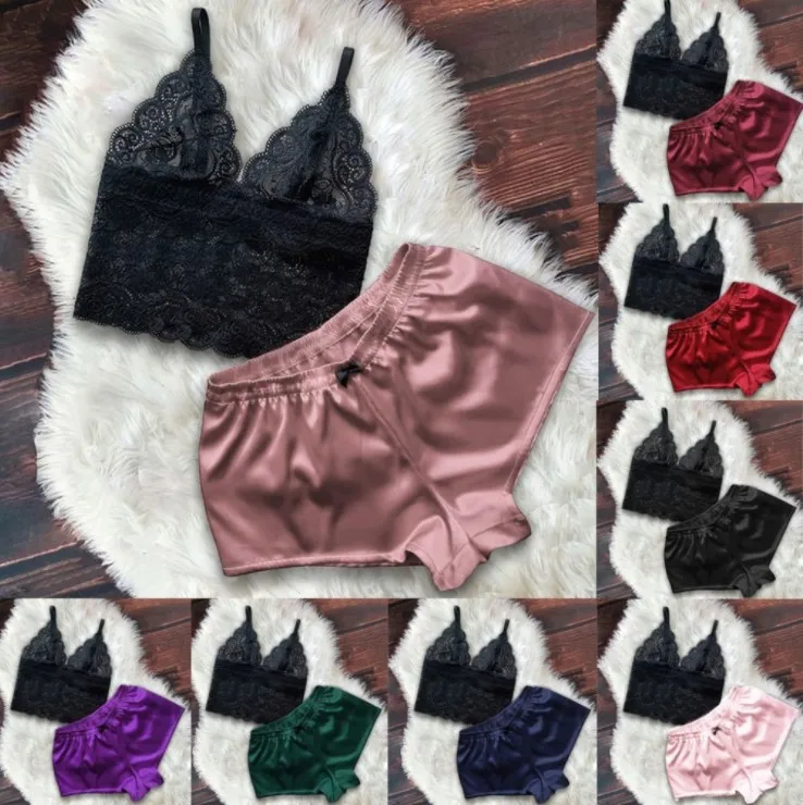 

Sfy1129 Girly sexy underwear Hot satin lace stitching underwear set pajamas cute lingerie set