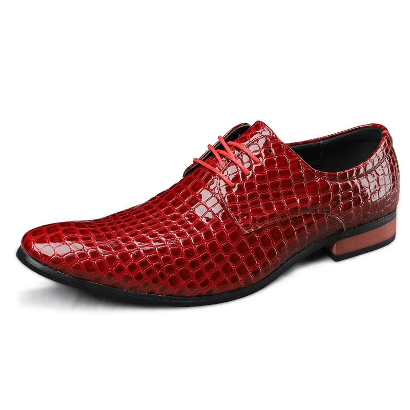 

Crocodile pattern wing tip Men Social Business Dress Derby Leather Shoes