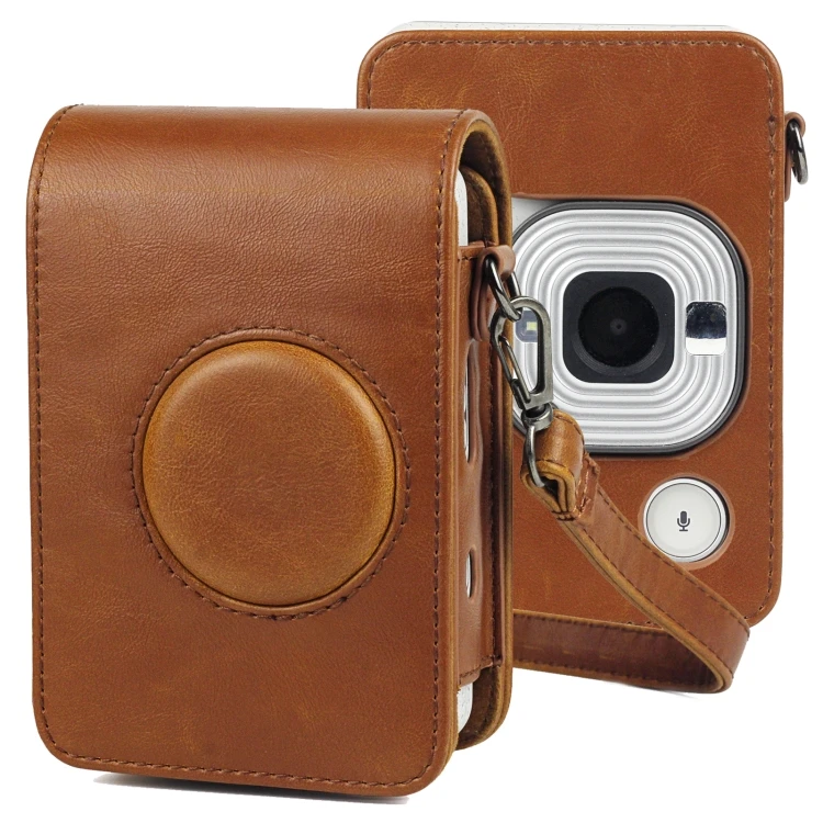 

Full Body Camera Retro PU Leather Case Bag with Strap for FUJIFILM instax mini Liplay, Brown