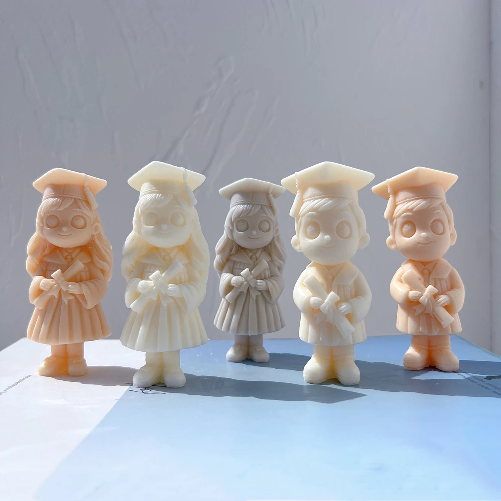 Small Size Graduation Girl Boy Figurine Silicone Candle Mold Female Graduate Statue Silicone Molds Graduation Gift