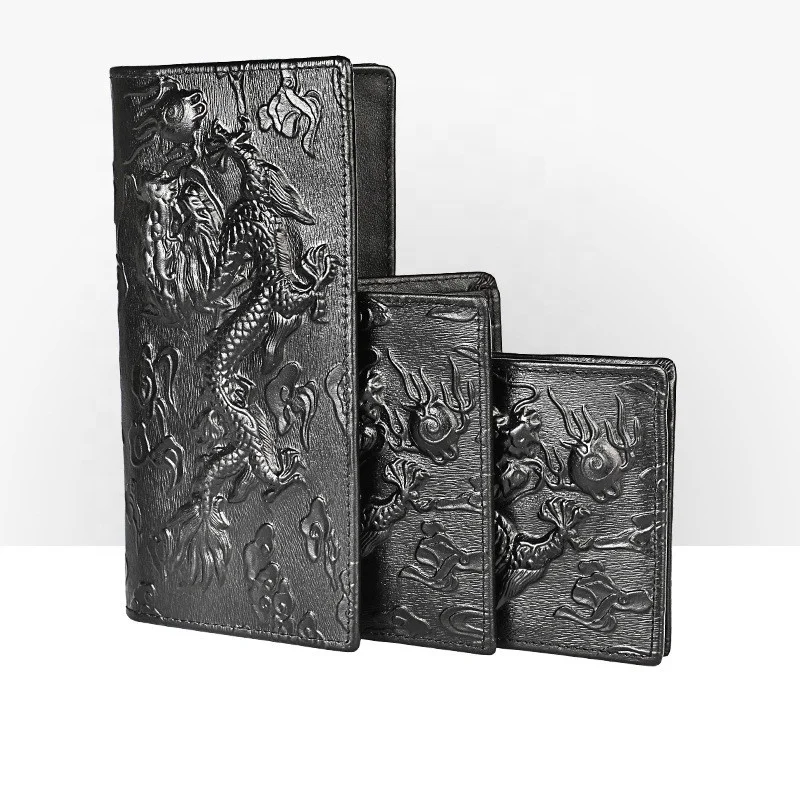 

Vintage Dragon Crocodile Men Wallet Cowhide Long Bifold Coin Pocket Flower Horse Panda Tiger Wallet Real Leather Men Short Purse