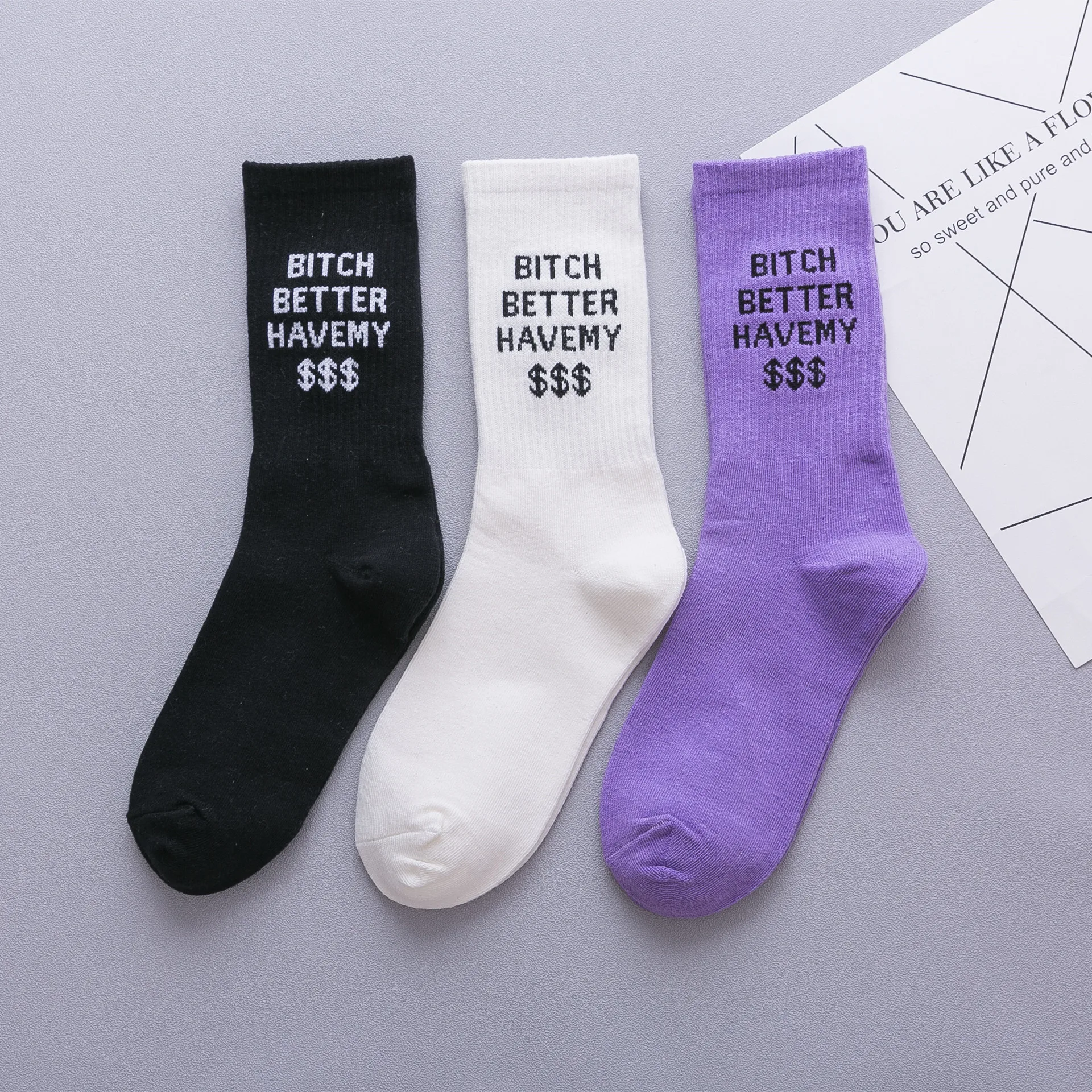 

Socks embroidery custom High Quality socks unisex solid color writing socks, Contrast color