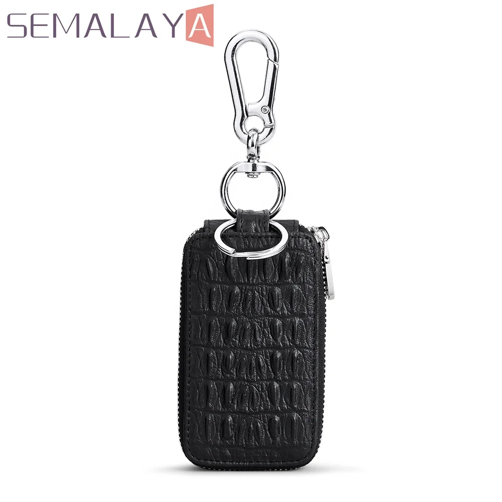 

2021 car key blocking pouch signal key chain pouch cowhide leather zinc alloy with hook ring acceptable custom car pouch design, Black/blue/coffee