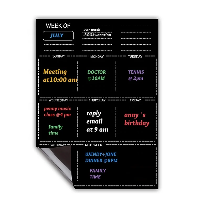 

Fridge Planner Magnetic Weekly Magnetic Calendar Wet Erase Black Board For Refrigerator, Cmyk off-set printing