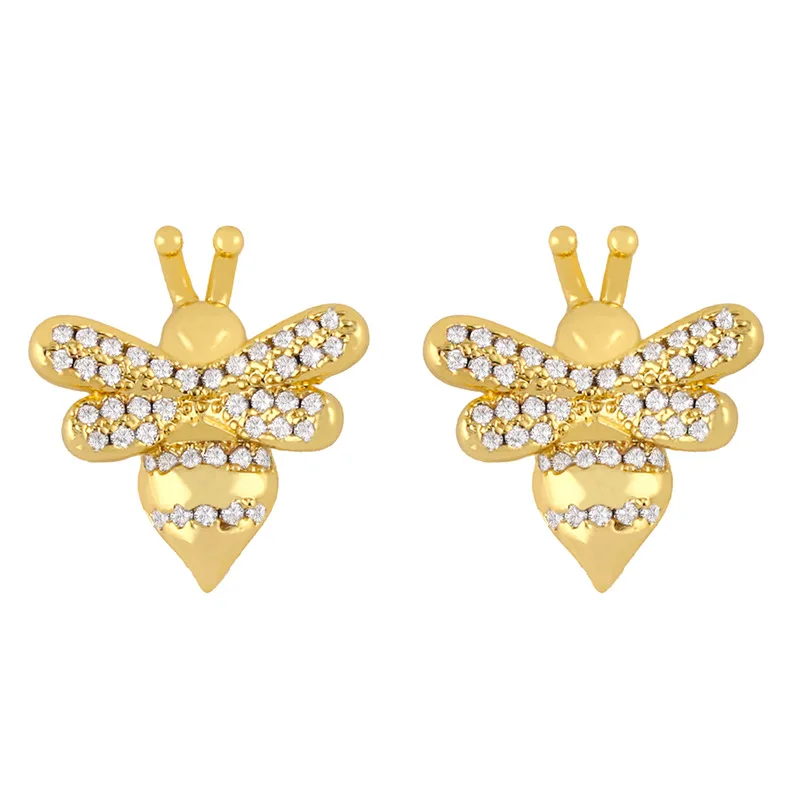 

European Trendy Cute Minimal Jewelry 18K Gold Plated Bee Stud Earring Micro Pave Cubic Zirconia CZ Bee Stud Earring