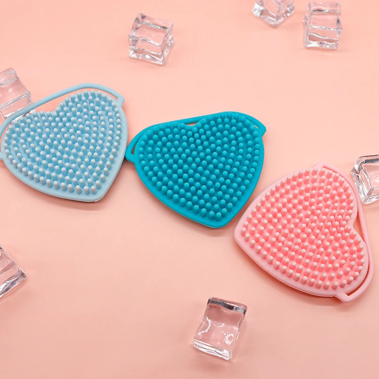 

heart shape silicone face brush reusable beauty cleaning for skin soft facial hanging on soap brush, Blue