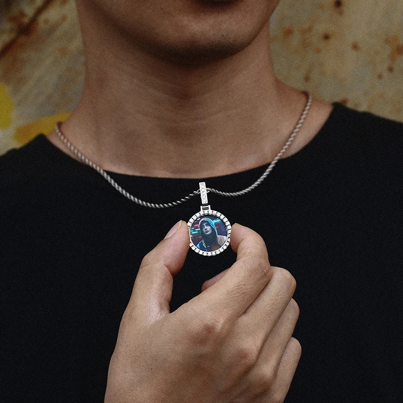 Wholesale Mens Memory Jewelry 25mm Gold Plated Brass AAAAA CZ Diamond Iced Out Custom Photo Pendant Picture Necklace