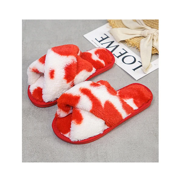 

Wholesale Animal Lamb Fake Fur Slippers Top Quality Summer Sandals Cross Bands Faux Fur Slides For Women