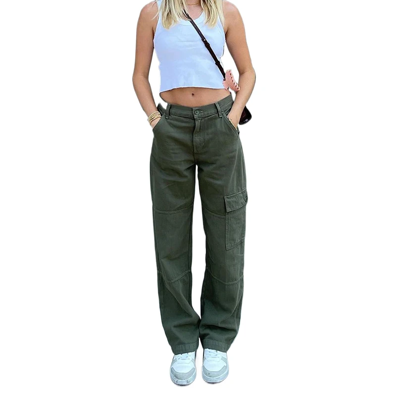 

Liu Ming Trending Women Clothing Casual Pockets High Waist Cargo Pants Loose Streetwear Trousers Jeans
