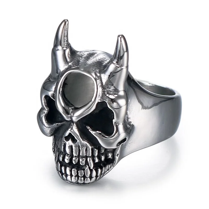 

High Quality Hot Selling Vintage Europe And America Style Jewelry Ring 316L Stainless Steel Punk Skull Rings, Silver