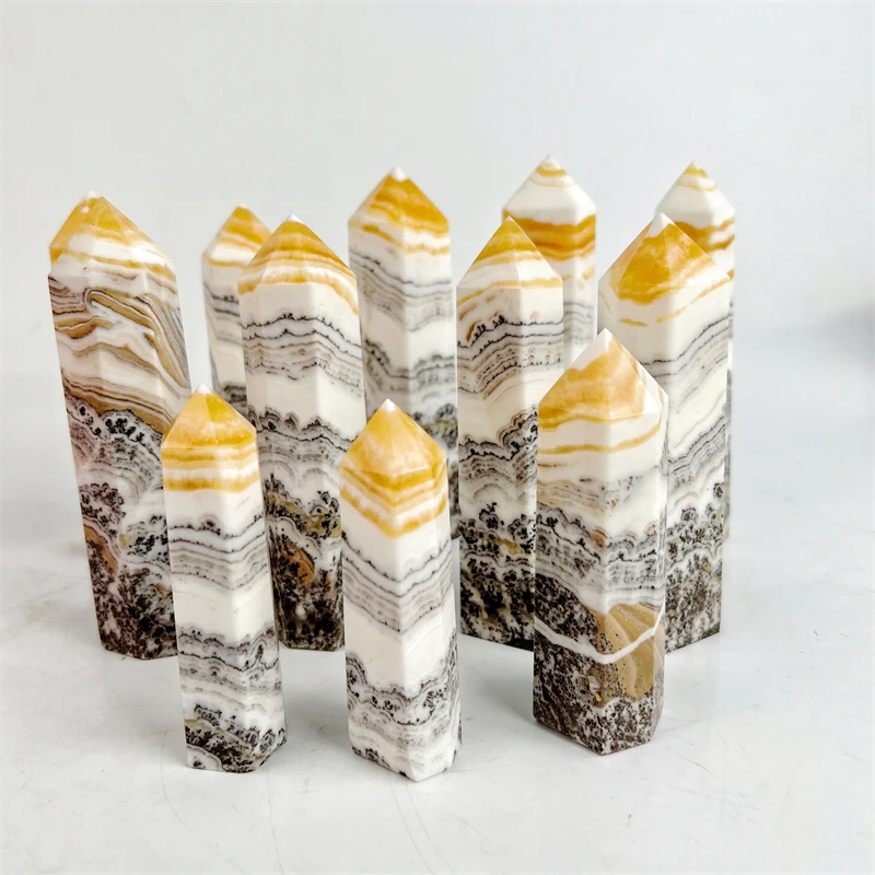 Natural Quartz Crystals Tower  Yellow Iceland Spar Healing Stone Yellow Calcite  for Decor