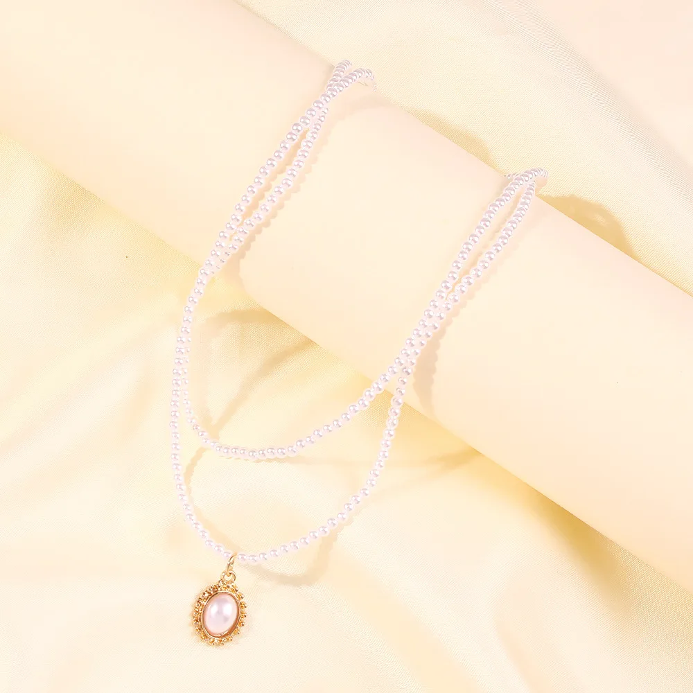 

Korean Vintage Mini Pearl Choker Necklace Women Elegant Double Layers Pendant Necklaces (KNK5193), Silver, gold