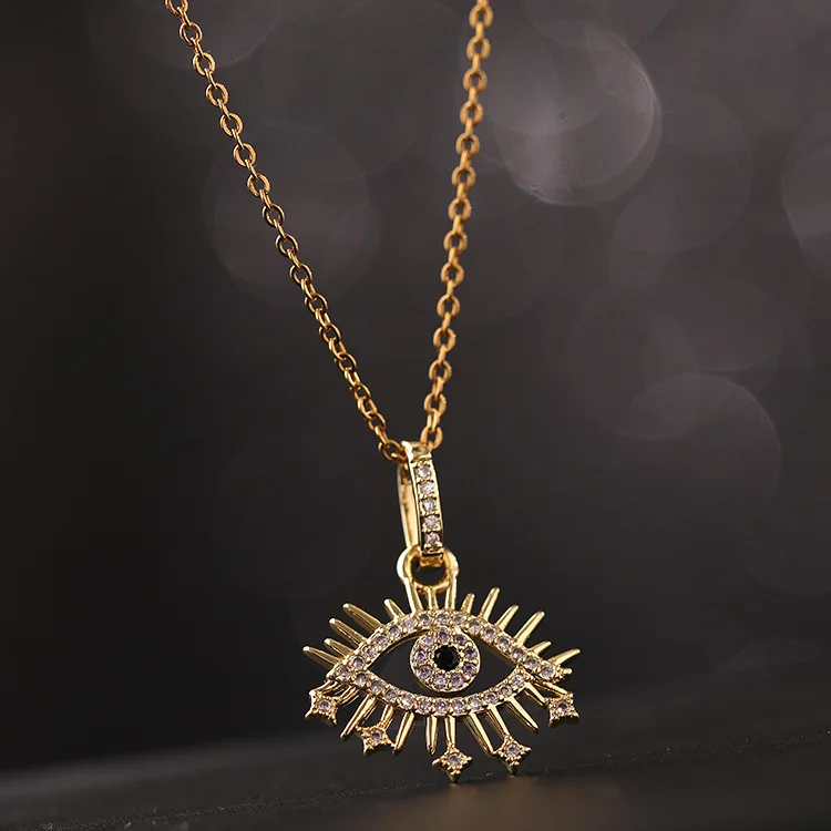 

Amazon sells jewelry Titanium steel clavicle chain Colored zircon eye pendant Evil Eye necklace