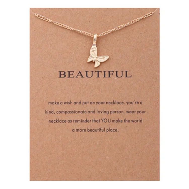 

Pearl Elephant Butterfly Necklace For Women Girls Make a Wish Card Necklaces